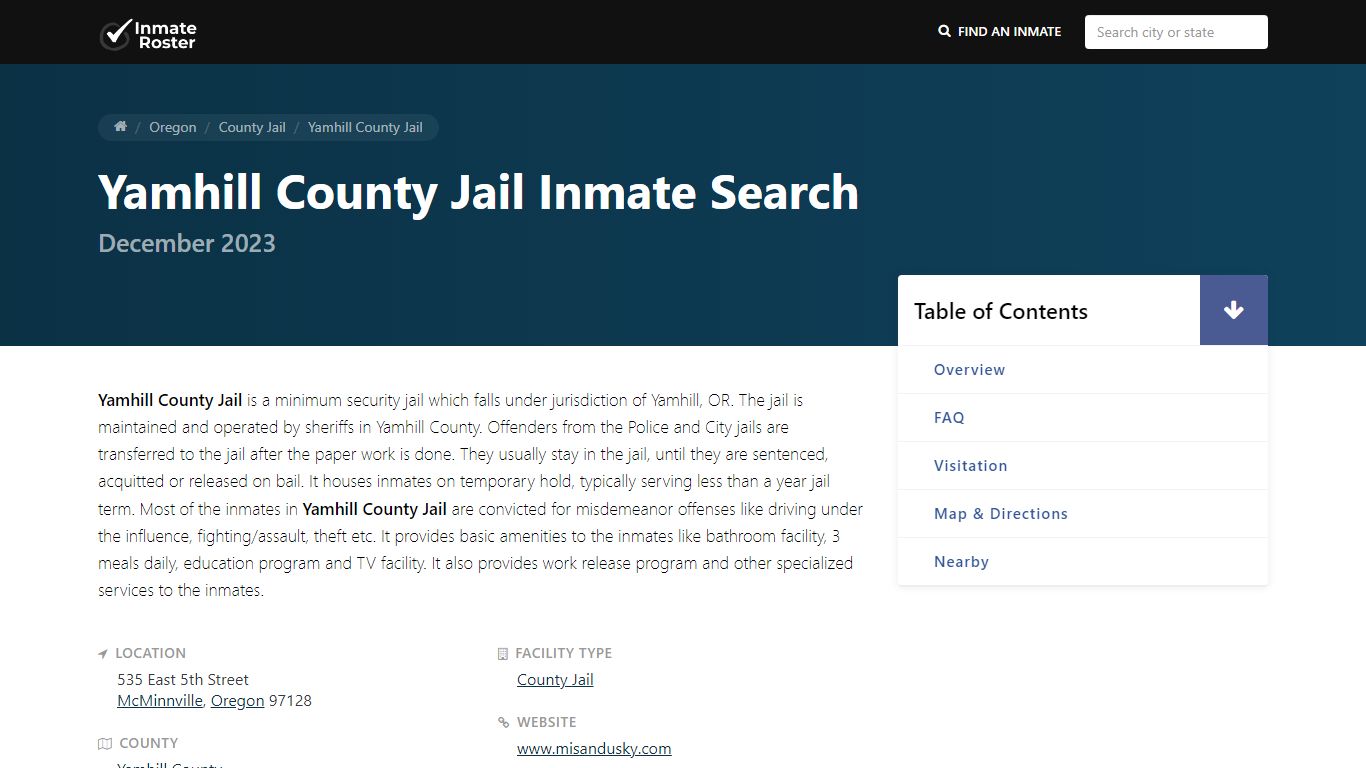 Inmate Search | Yamhill County Jail - McMinnville, OR